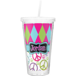 Harlequin & Peace Signs Double Wall Tumbler with Straw (Personalized)