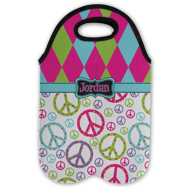 Harlequin & Peace Signs Double Wine Tote - Flat (new)