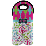 Harlequin & Peace Signs Wine Tote Bag (2 Bottles) (Personalized)