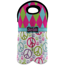 Harlequin & Peace Signs Wine Tote Bag (2 Bottles) (Personalized)