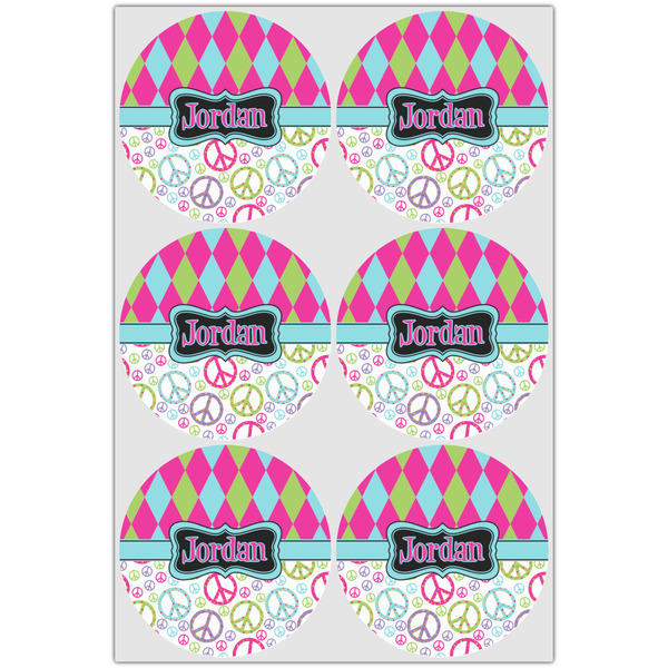 Harlequin & Peace Signs Drink Topper - Large - Set of 6