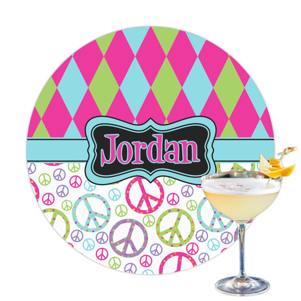 Custom Harlequin & Peace Signs Printed Drink Topper (Personalized)