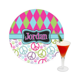 Harlequin & Peace Signs Printed Drink Topper -  2.5" (Personalized)