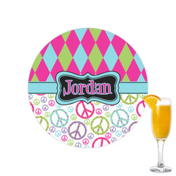 Harlequin & Peace Signs Printed Drink Topper - 2.15" (Personalized)