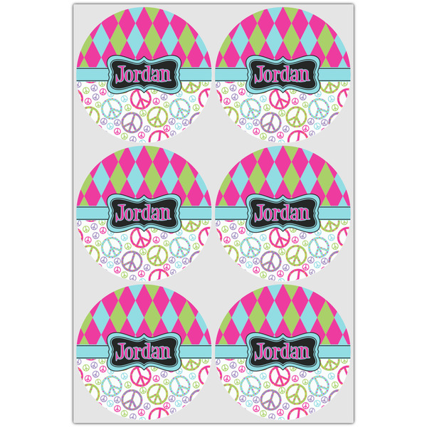 Harlequin & Peace Signs Drink Topper - XLarge - Set of 6