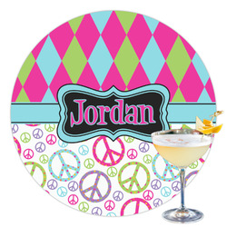 Harlequin & Peace Signs Printed Drink Topper - 3.5" (Personalized)