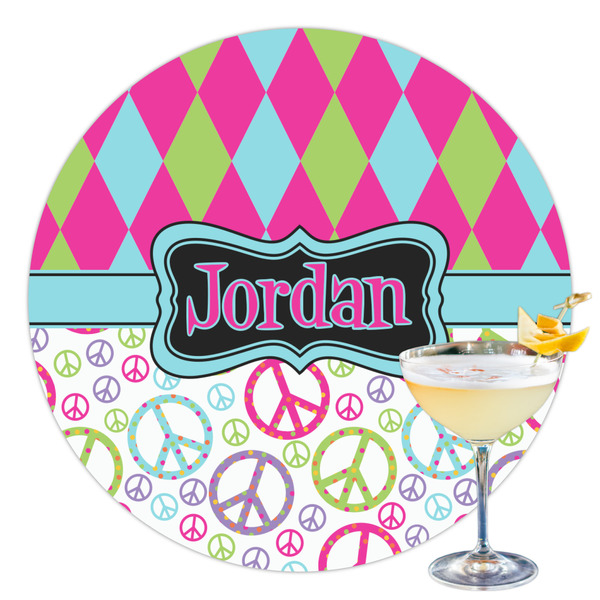 Custom Harlequin & Peace Signs Printed Drink Topper - 3.5" (Personalized)
