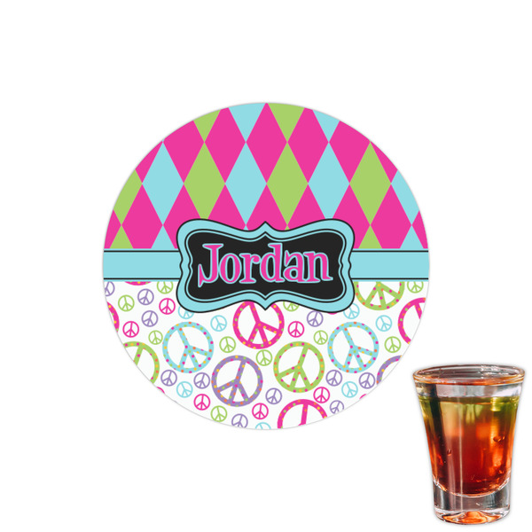 Custom Harlequin & Peace Signs Printed Drink Topper - 1.5" (Personalized)