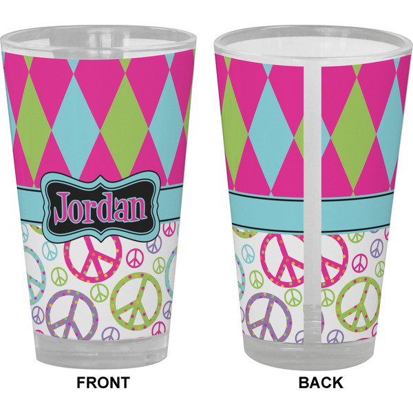 Harlequin & Peace Signs Pint Glass - Full Color - Front & Back Views