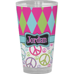 Harlequin & Peace Signs Pint Glass - Full Color (Personalized)