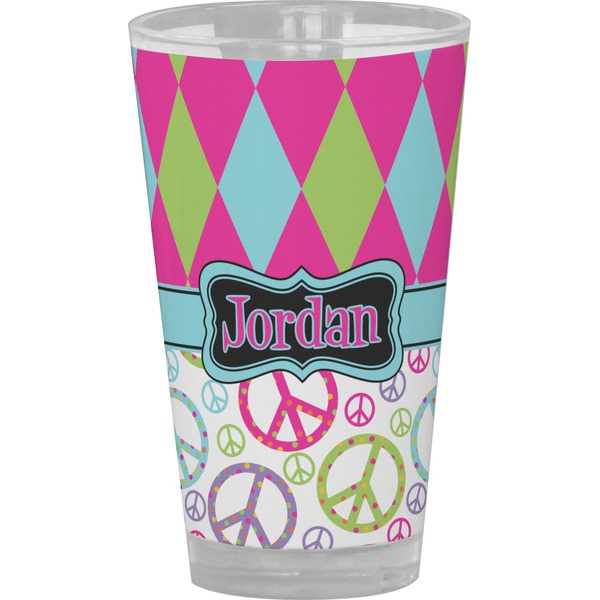 Custom Harlequin & Peace Signs Pint Glass - Full Color (Personalized)