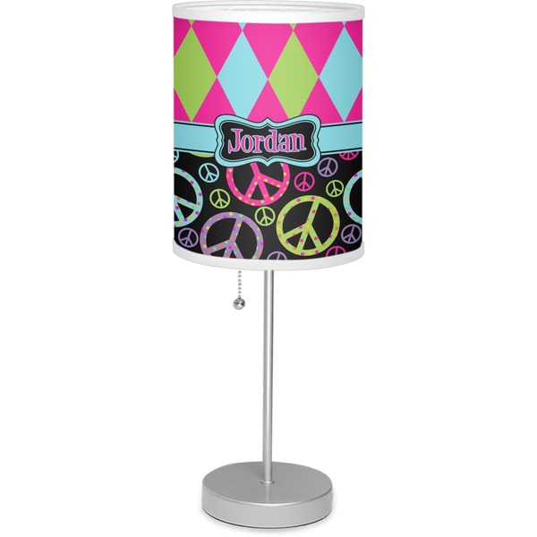 Custom Harlequin & Peace Signs 7" Drum Lamp with Shade Linen (Personalized)