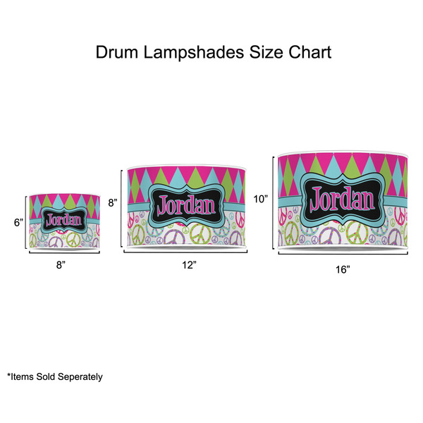 Harlequin & Peace Signs Drum Lampshades - Sizing Chart