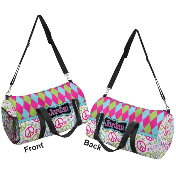 Harlequin & Peace Signs Duffle bag large front and back sides