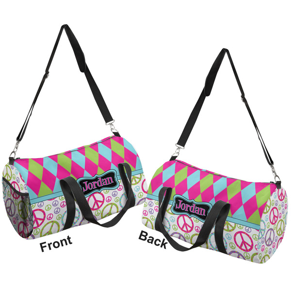 Harlequin & Peace Signs Duffle bag small front and back sides
