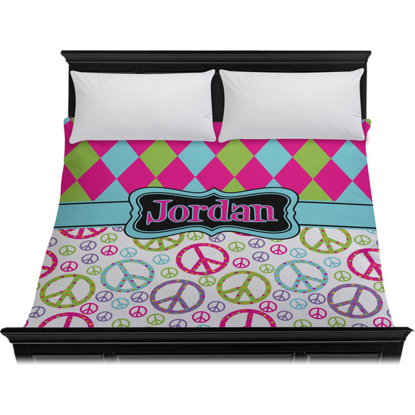 Harlequin & Peace Signs Duvet Cover - King - On Bed - No Prop