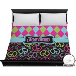Harlequin & Peace Signs Duvet Cover - King (Personalized)
