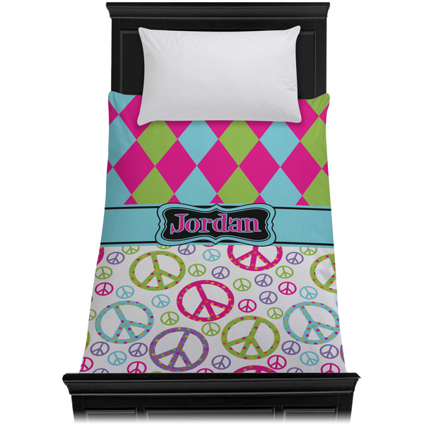 Harlequin & Peace Signs Duvet Cover - Twin - On Bed - No Prop