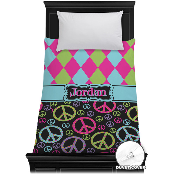 Custom Harlequin & Peace Signs Duvet Cover - Twin XL (Personalized)