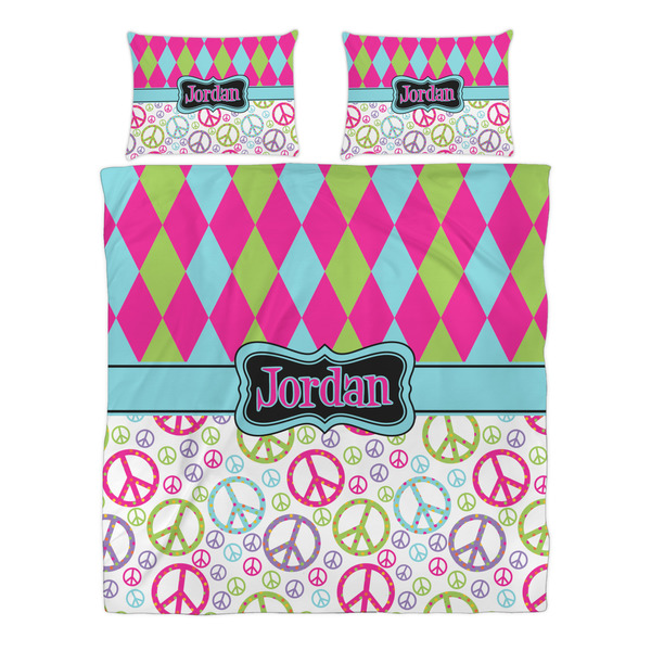 Harlequin & Peace Signs Duvet cover Set - Queen - Alt Approval