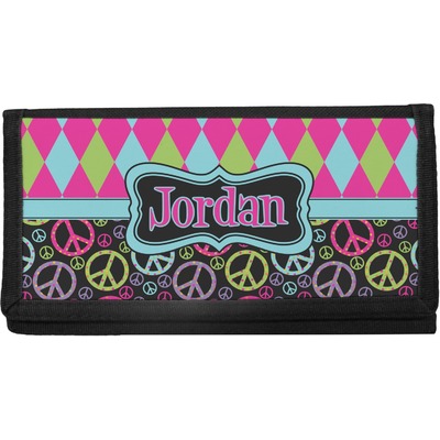 Harlequin & Peace Signs Canvas Checkbook Cover (Personalized)