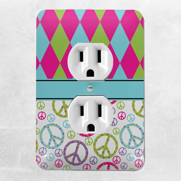 Harlequin & Peace Signs Electric Outlet Plate - LIFESTYLE