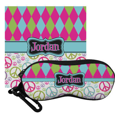 Harlequin & Peace Signs Eyeglass Case & Cloth (Personalized)