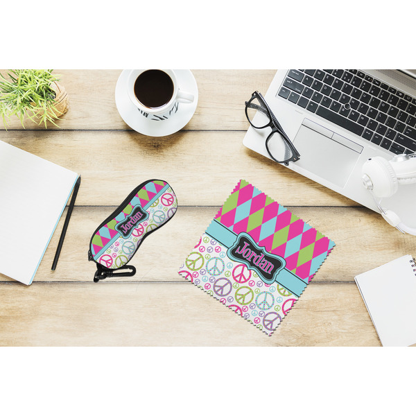Harlequin & Peace Signs Eyeglass Case and Cloth Set - LIFESTYLE