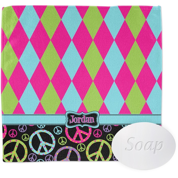 Custom Harlequin & Peace Signs Washcloth (Personalized)