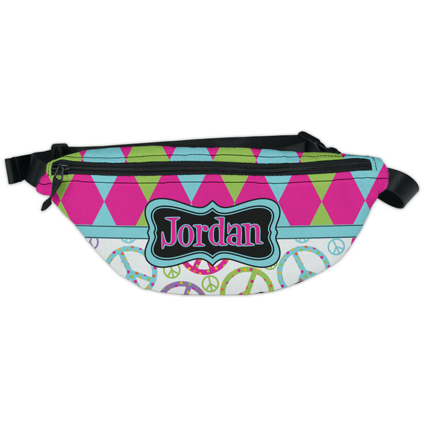 Custom Harlequin & Peace Signs Fanny Pack - Classic Style (Personalized)