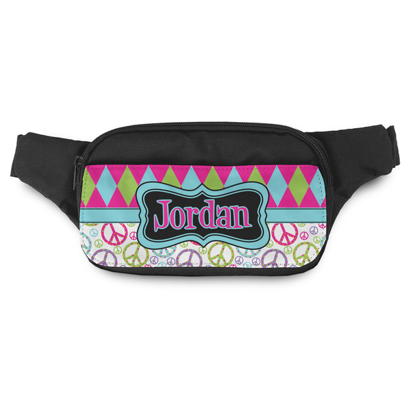 Custom Harlequin & Peace Signs Fanny Pack - Modern Style (Personalized)