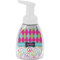 Harlequin & Peace Signs Foam Soap Bottle - White (Personalized)