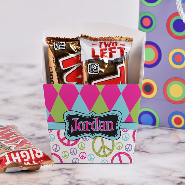 Harlequin & Peace Signs French Fry Favor Box - w/ Treats View