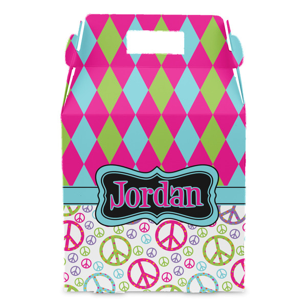 Harlequin & Peace Signs Gable Favor Box - Front