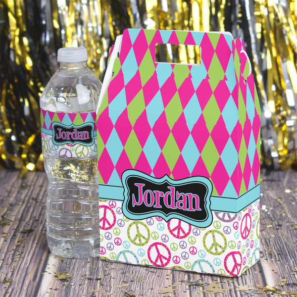 Harlequin & Peace Signs Gable Favor Box - In Context