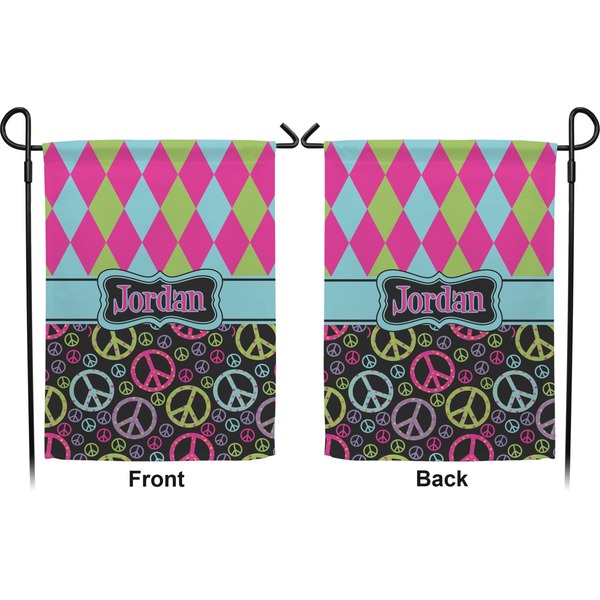 Harlequin & Peace Signs Garden Flag - Double Sided Front and Back