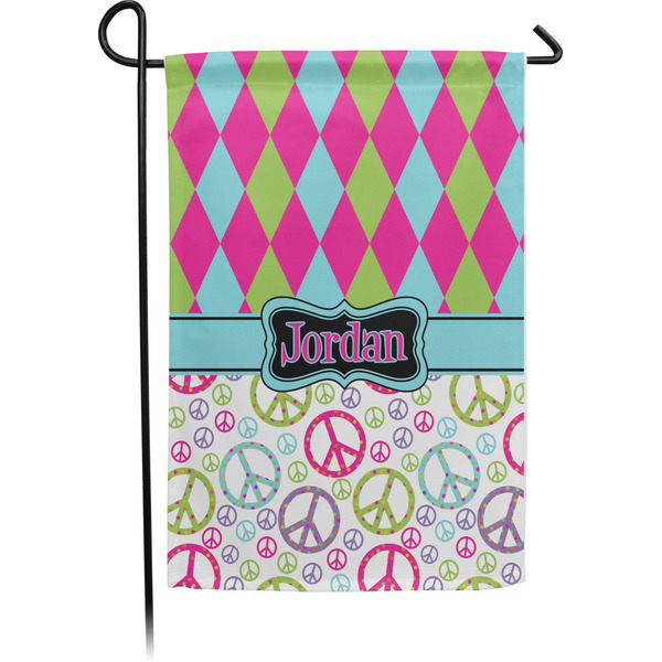 Custom Harlequin & Peace Signs Small Garden Flag - Single Sided w/ Name or Text