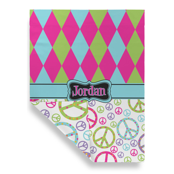 Harlequin & Peace Signs Garden Flags - Large - Double Sided - FRONT FOLDED