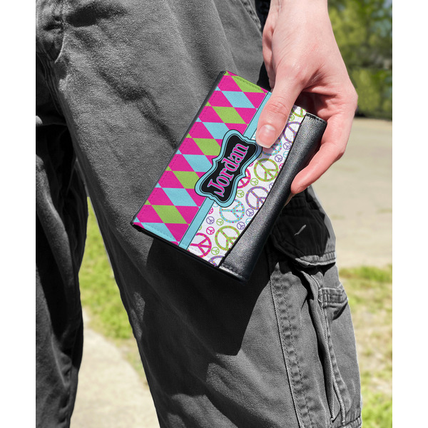 Harlequin & Peace Signs Genuine Leather Womens Wallet - In Context