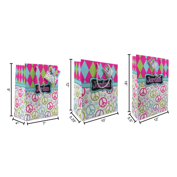 Harlequin & Peace Signs Gift Bags - All Sizes - Dimensions