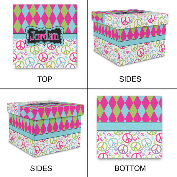 Harlequin & Peace Signs Gift Boxes with Lid - Canvas Wrapped - Large - Approval