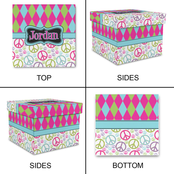 Harlequin & Peace Signs Gift Boxes with Lid - Canvas Wrapped - Medium - Approval
