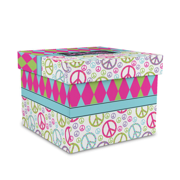Custom Harlequin & Peace Signs Gift Box with Lid - Canvas Wrapped - Medium (Personalized)