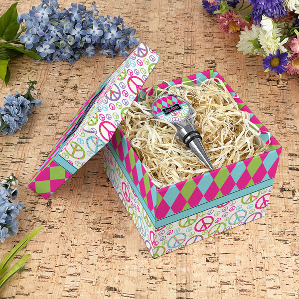 Harlequin & Peace Signs Gift Boxes with Lid - Canvas Wrapped - Medium - In Context