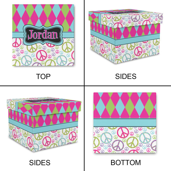 Harlequin & Peace Signs Gift Boxes with Lid - Canvas Wrapped - Small - Approval