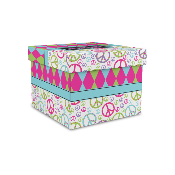 Custom Harlequin & Peace Signs Gift Box with Lid - Canvas Wrapped - Small (Personalized)