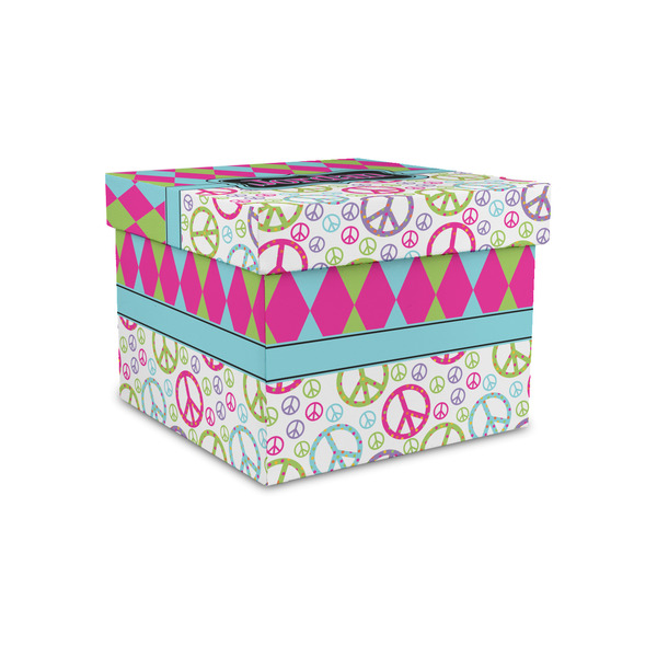 Harlequin & Peace Signs Gift Boxes with Lid - Canvas Wrapped - Small - Front/Main