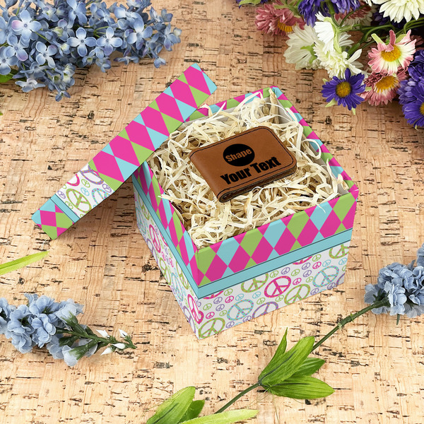 Harlequin & Peace Signs Gift Boxes with Lid - Canvas Wrapped - Small - In Context