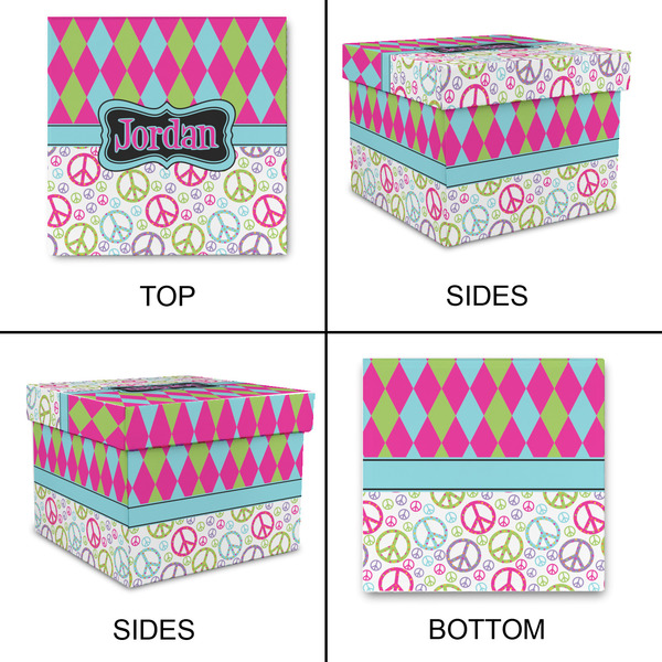 Harlequin & Peace Signs Gift Boxes with Lid - Canvas Wrapped - X-Large - Approval