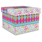 Harlequin & Peace Signs Gift Box with Lid - Canvas Wrapped - X-Large (Personalized)